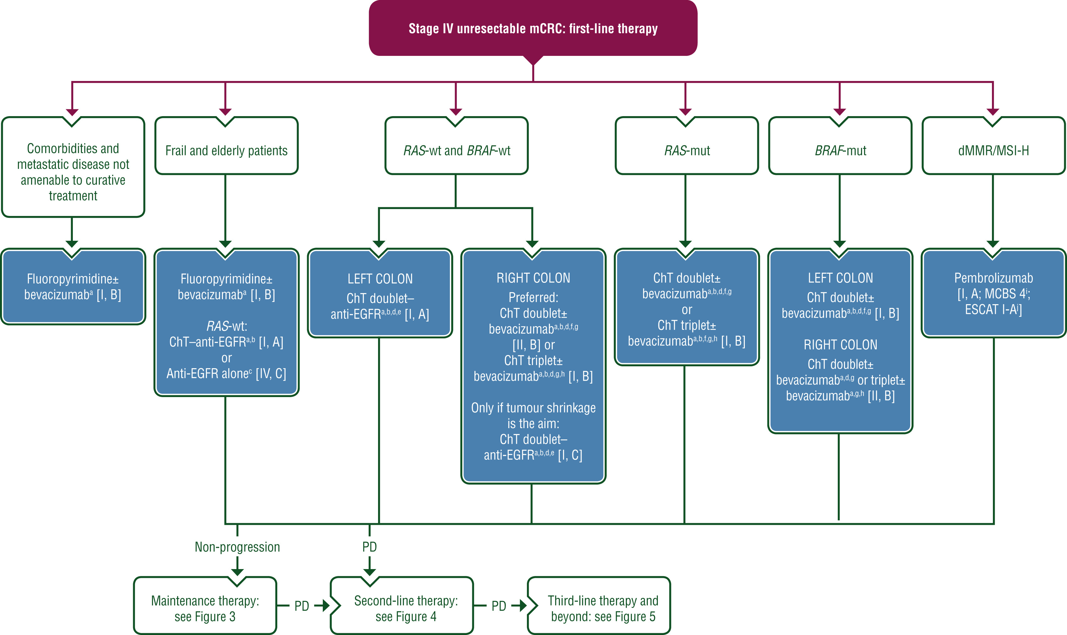 ESMO stage IV unresectable mCRC first line therapy